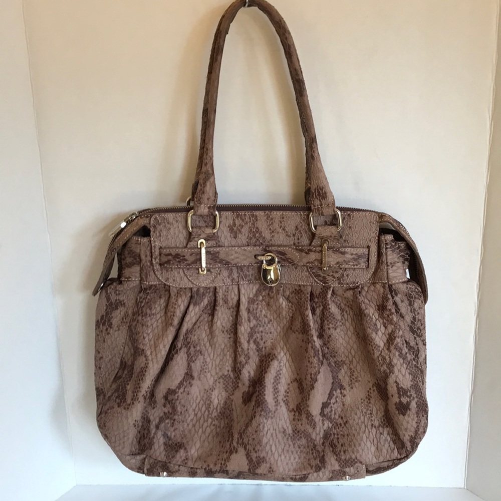 Prune leather snake skin shoulder bag